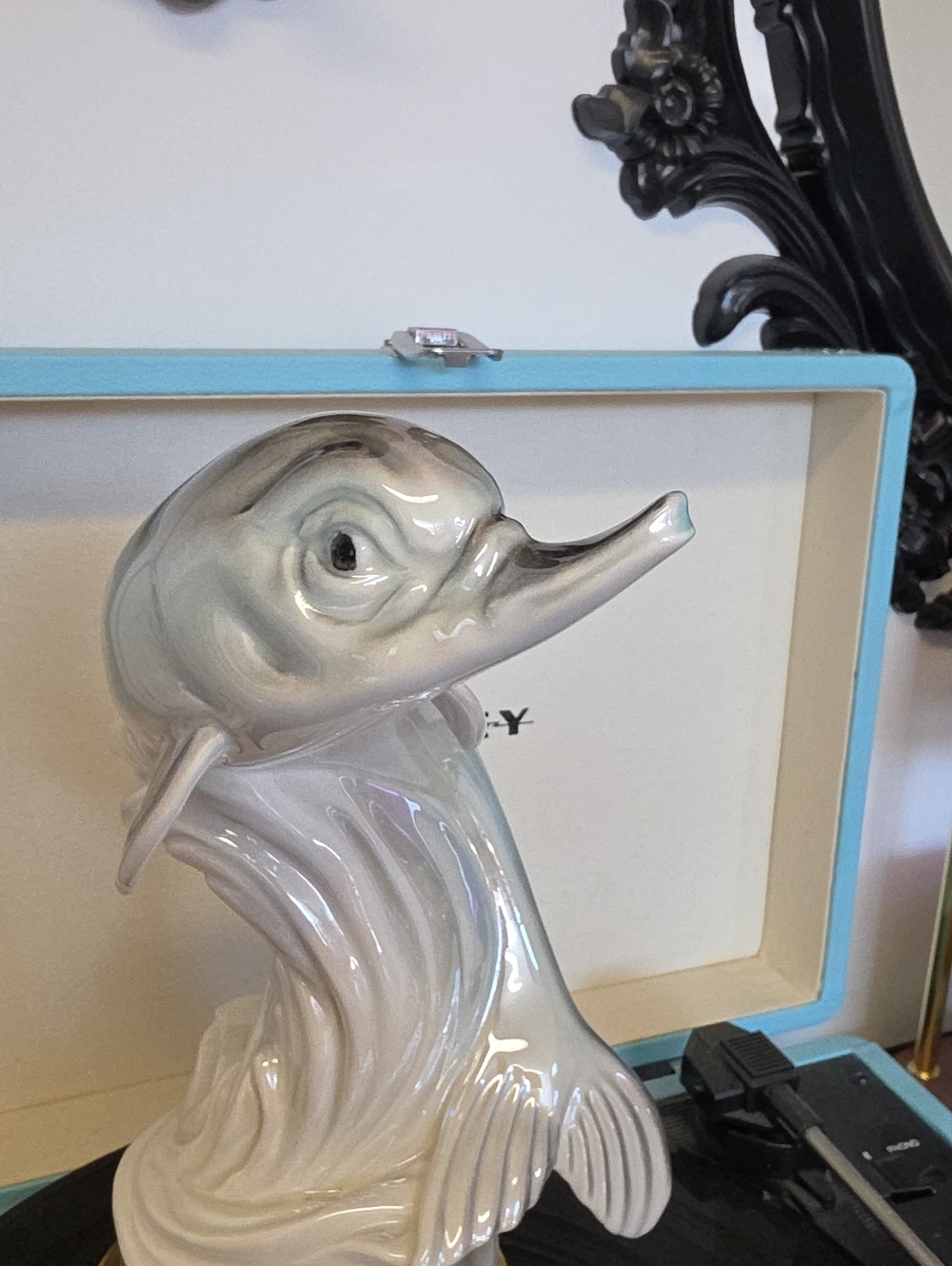 Pearl Iridescent Dolphin Figurine Music Box 1960